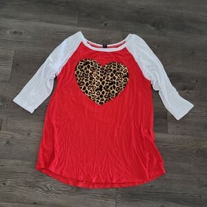 Red and White Heart Print Women's Top
